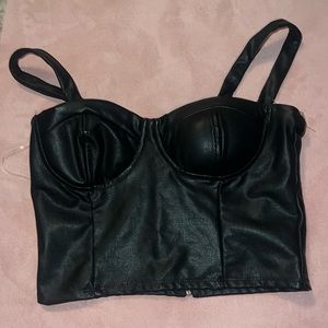 Leather crop top, zipper back.